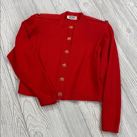 St John Red Buttoned Cardigan Sz 